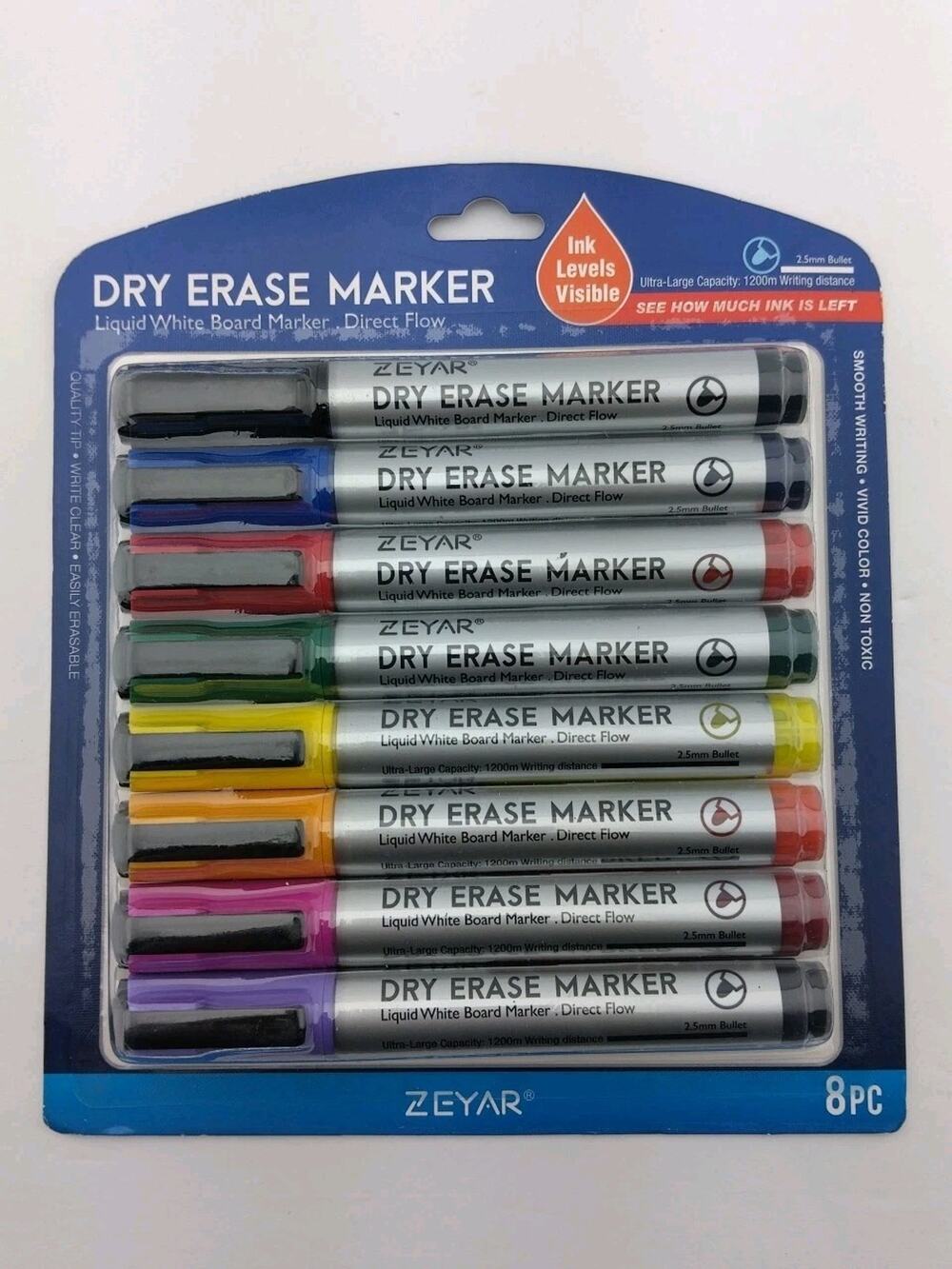 Dry Erase Marker Low-Odor Bullet Tip, Whiteboard Marker Ultra-Large Capacity 8pc